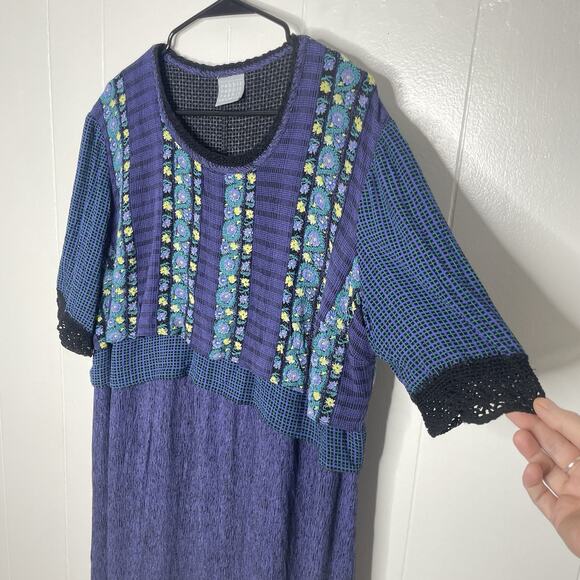 Vintage Rabbit Designs Blue Floral Cottagecore Roomy Midi Dress Women 18W USA - Picture 3 of 7